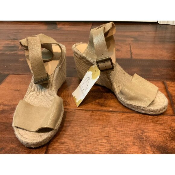 J. Crew Shimmering Gold Strappy Espadrille Wedge Heels, Size 9 (US) - Picture 1 of 8